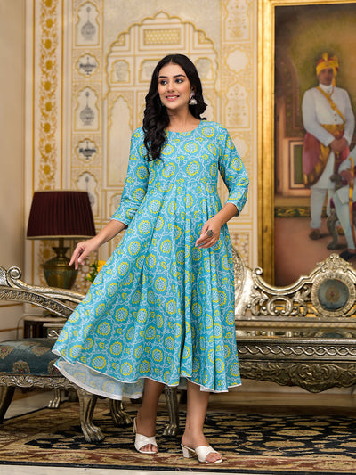 Sky Blue bandhani Printed Anarkali Kurta