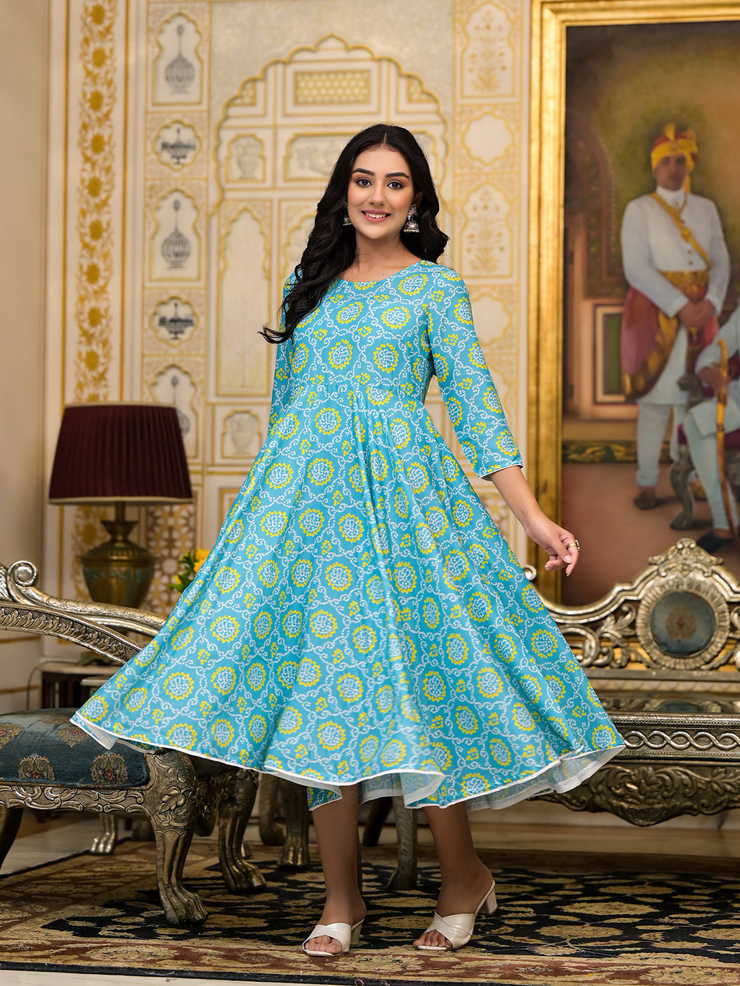 Sky Blue bandhani Printed Anarkali Kurta