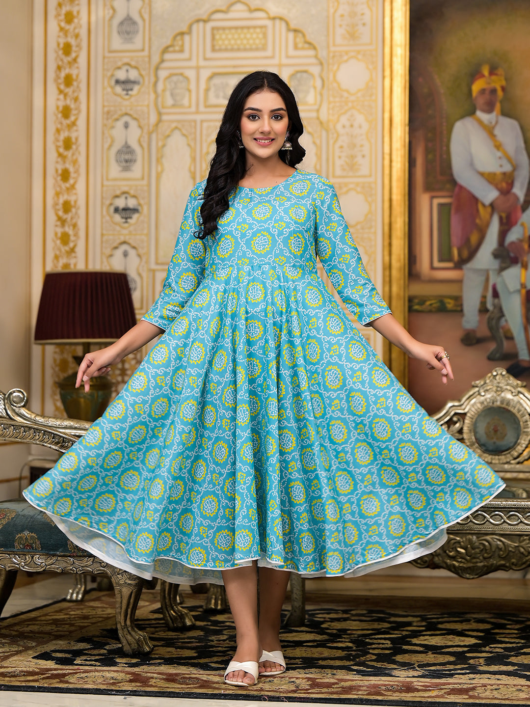 Sky Blue bandhani Printed Anarkali Kurta