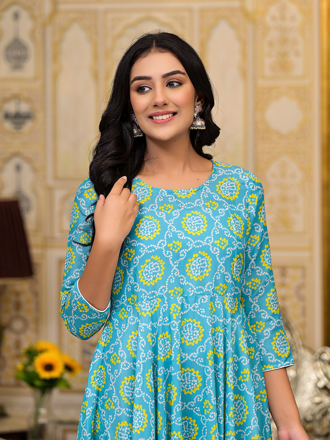 Sky Blue bandhani Printed Anarkali Kurta