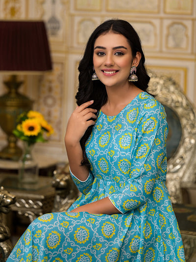 Sky Blue bandhani Printed Anarkali Kurta