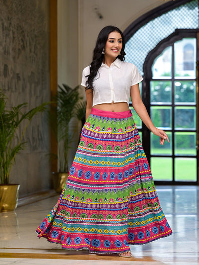 Multicolor printed skirt with White Top Co-Ord Set