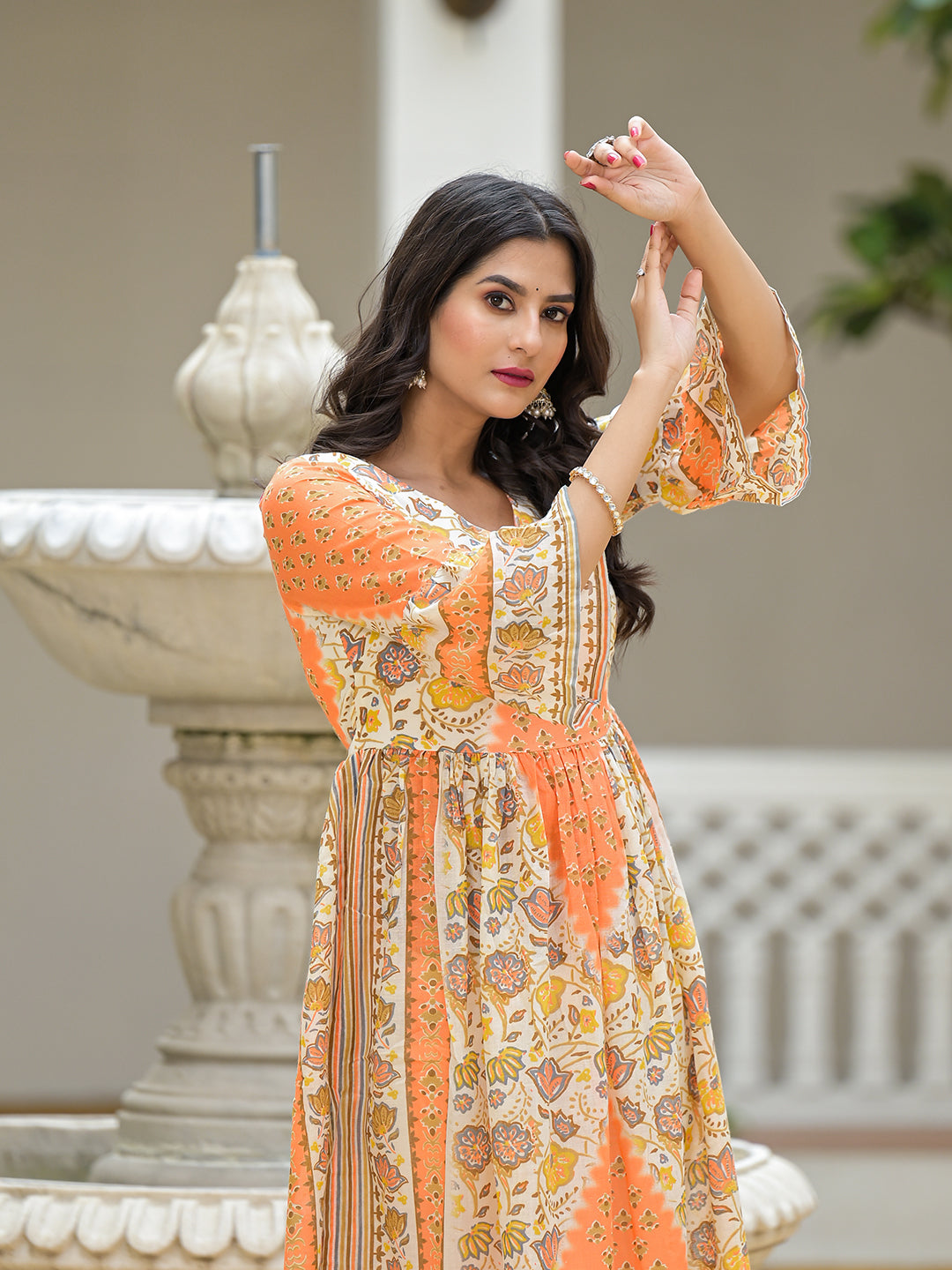 Peach & Cream Nyra Cut kurta