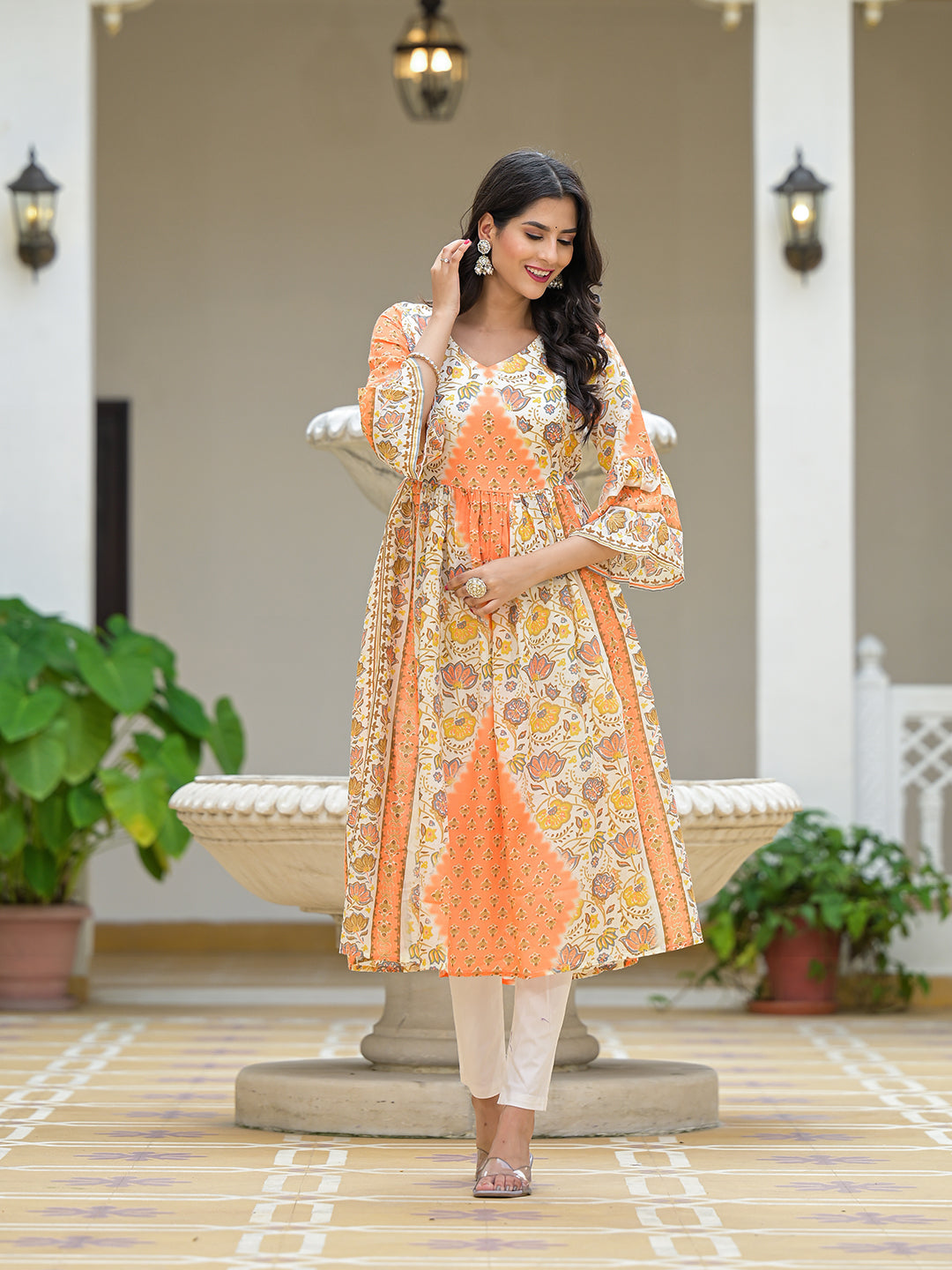 Peach & Cream Nyra Cut kurta