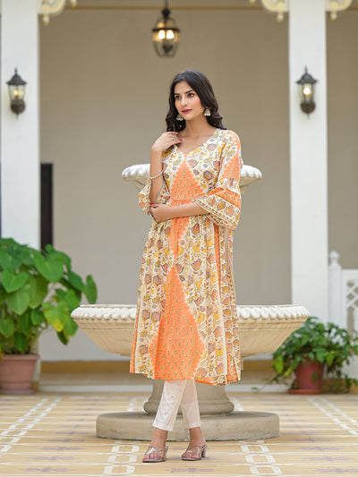 Peach & Cream Nyra Cut kurta