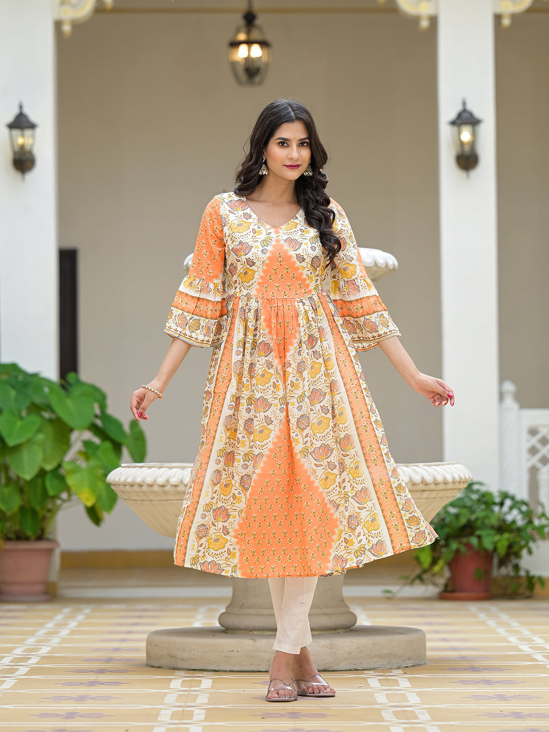 Peach & Cream Nyra Cut kurta