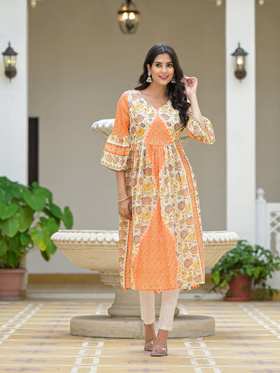 Peach & Cream Nyra Cut kurta