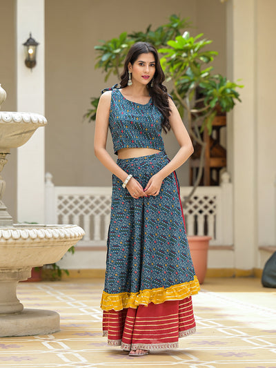 Indigo Lehenga Choli with Multicolor Ruffles