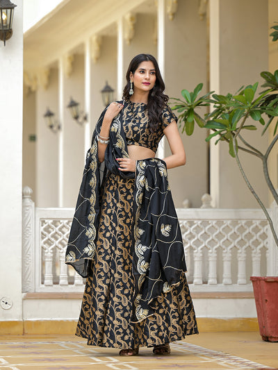 Black Jacquard Lehenga Choli with Gota Dupatta