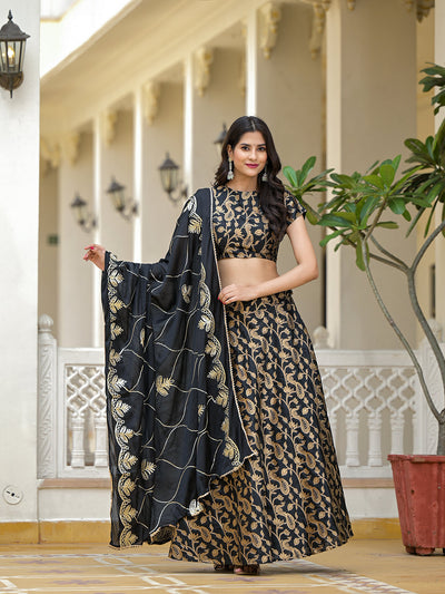 Black Jacquard Lehenga Choli with Gota Dupatta