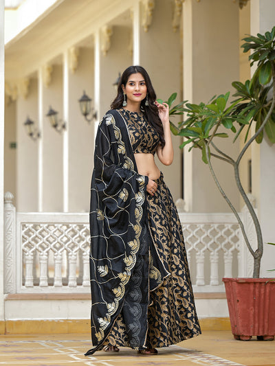 Black Jacquard Lehenga Choli with Gota Dupatta