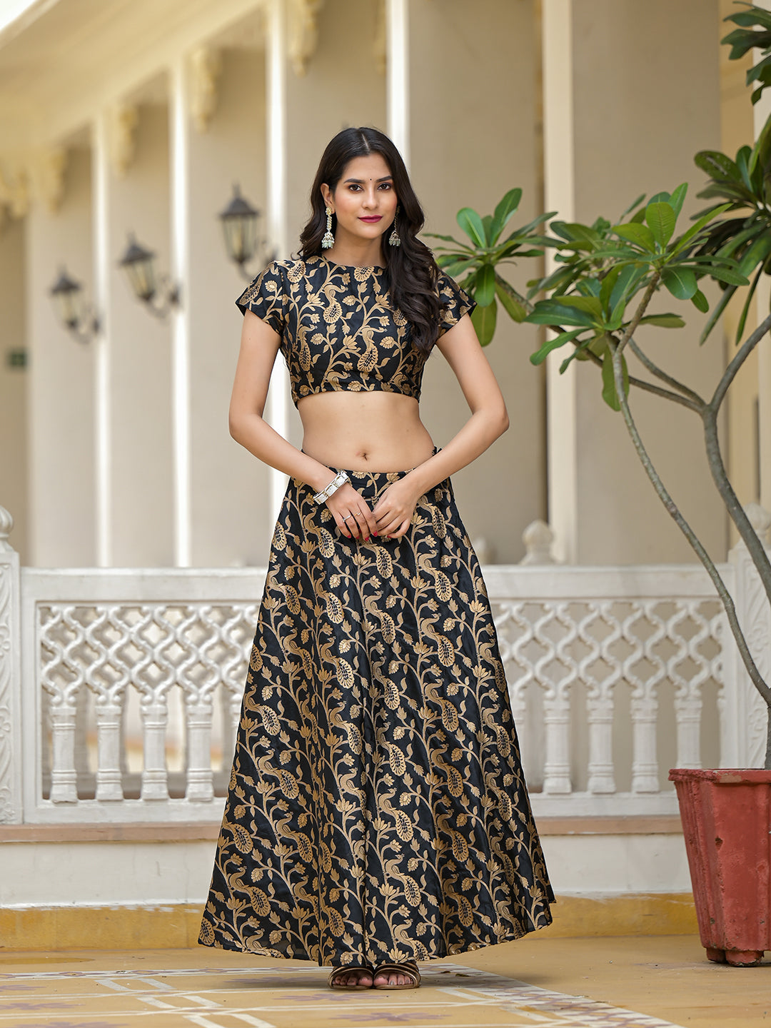 Black Jacquard Lehenga Choli with Gota Dupatta