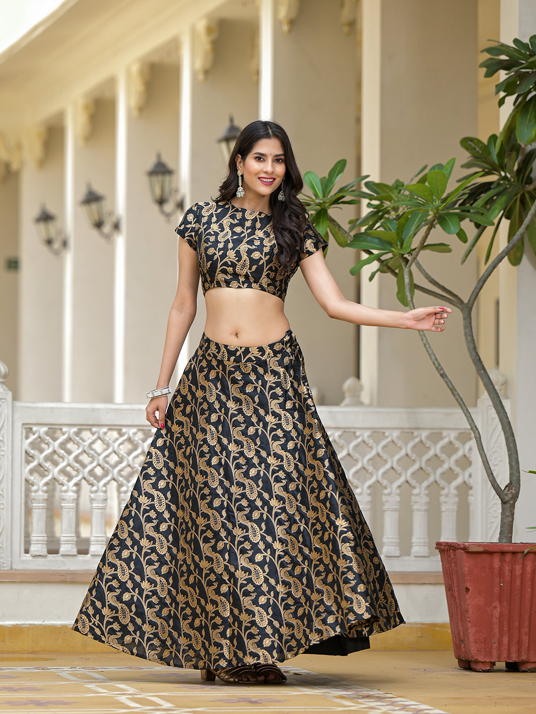 Black Jacquard Lehenga Choli with Gota Dupatta