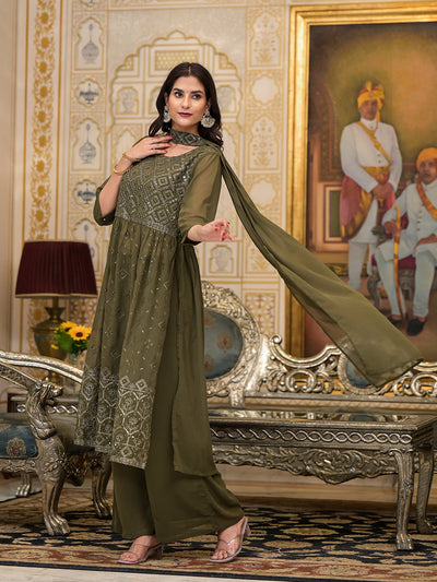 Mehendi green Sequinned Kurta Set with Dupatta