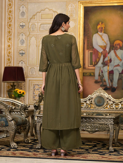 Mehendi green Sequinned Kurta Set with Dupatta