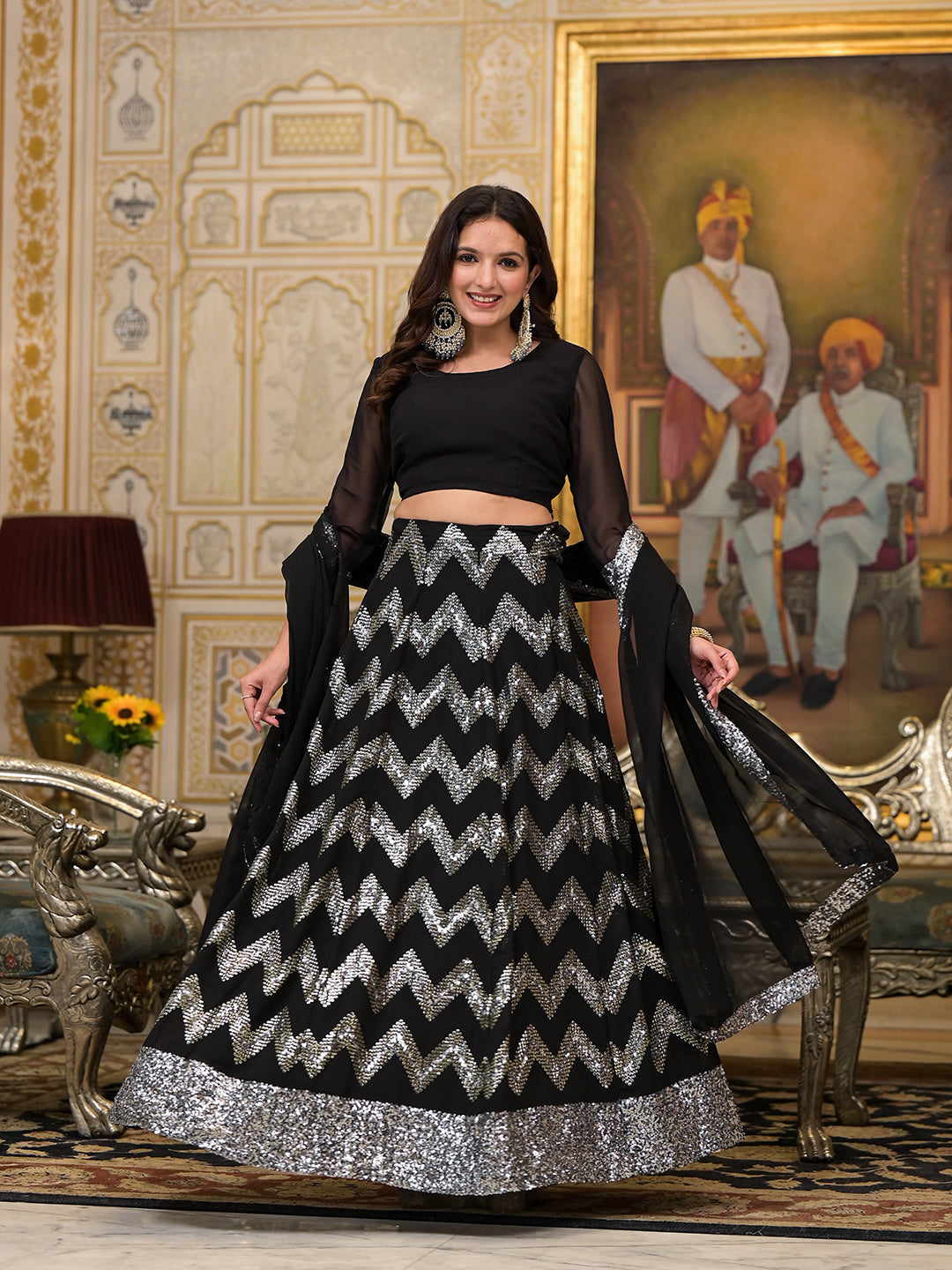 Black Sequinned party wear lehenga Choli