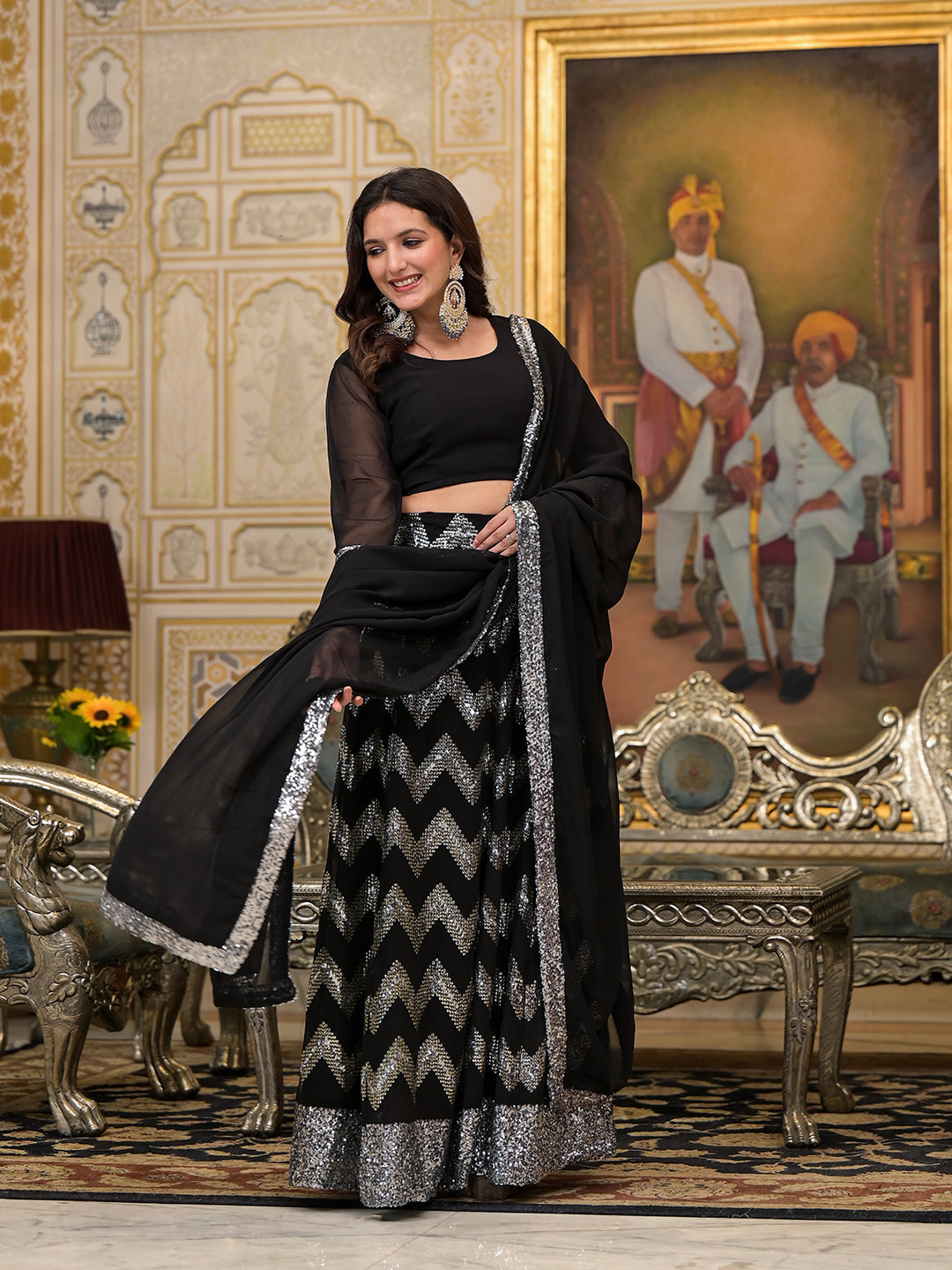 Black Sequinned party wear lehenga Choli