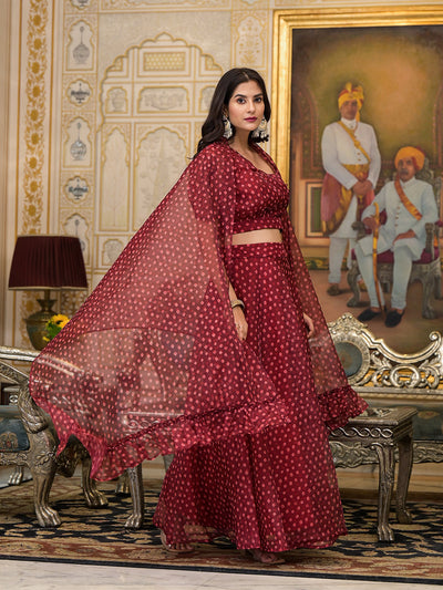 Maroon Bandhani Print Lehenga Choli