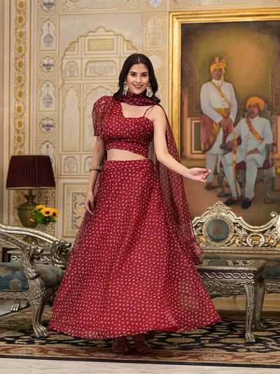 Maroon Bandhani Print Lehenga Choli