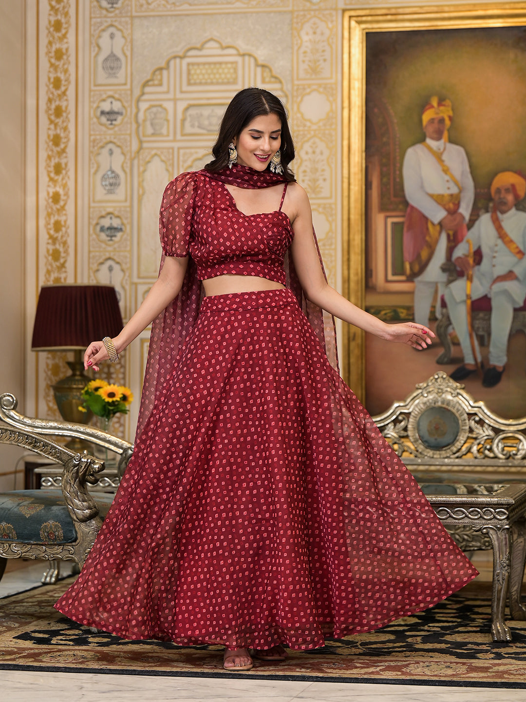 Maroon Bandhani Print Lehenga Choli