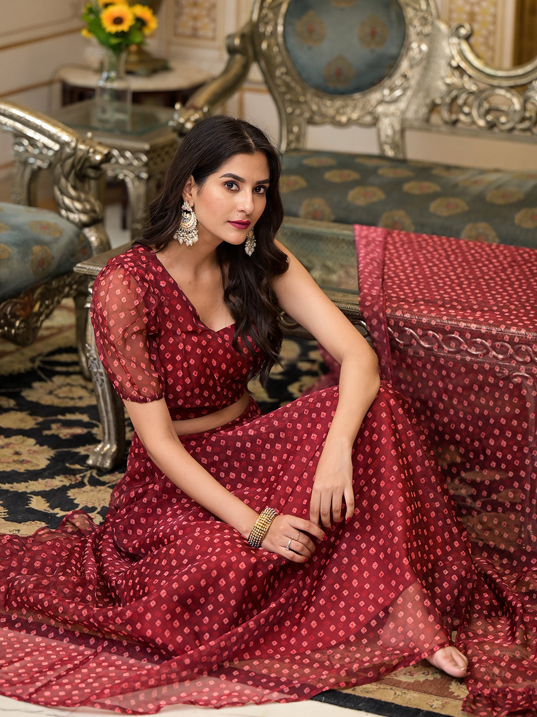 Maroon Bandhani Print Lehenga Choli