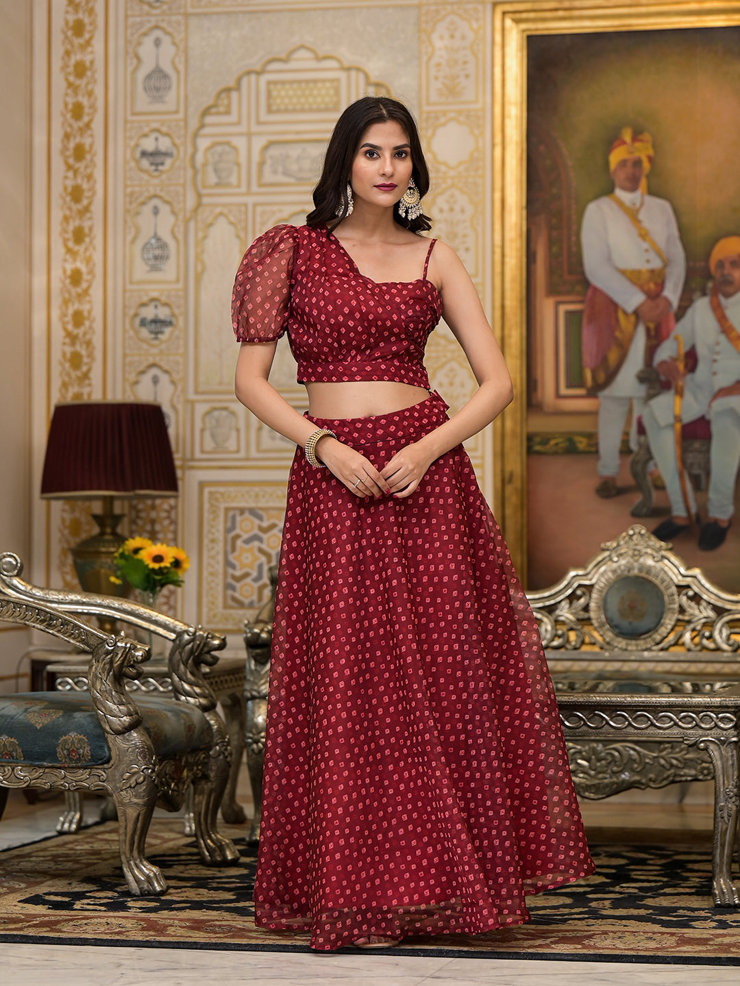 Maroon Bandhani Print Lehenga Choli