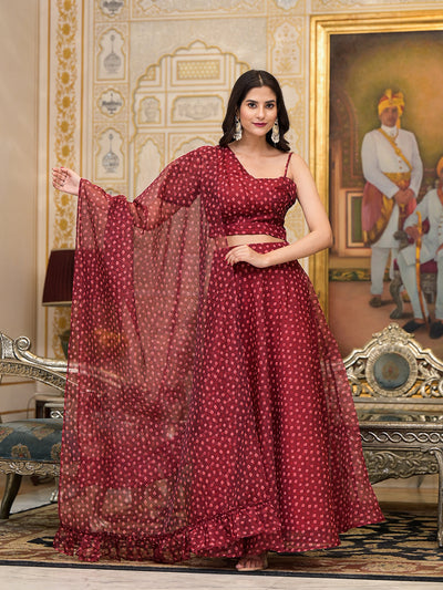 Maroon Bandhani Print Lehenga Choli