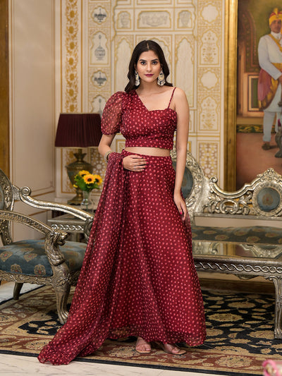 Maroon Bandhani Print Lehenga Choli