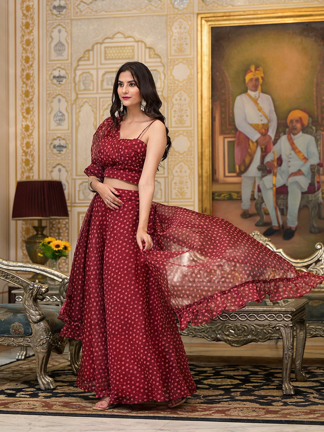 Maroon Bandhani Print Lehenga Choli