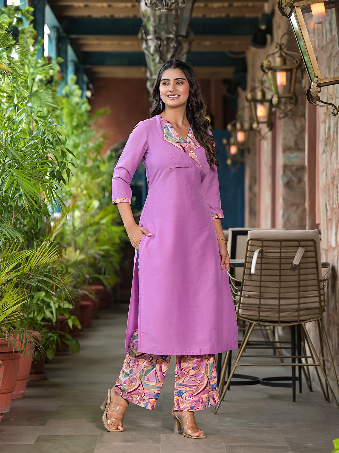 Lavender Kurta Set with collar