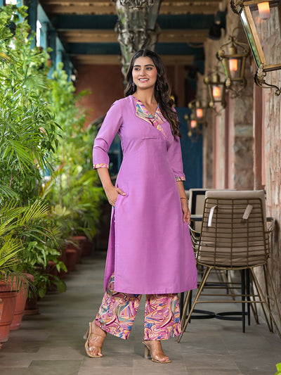 Lavender Kurta Set with collar