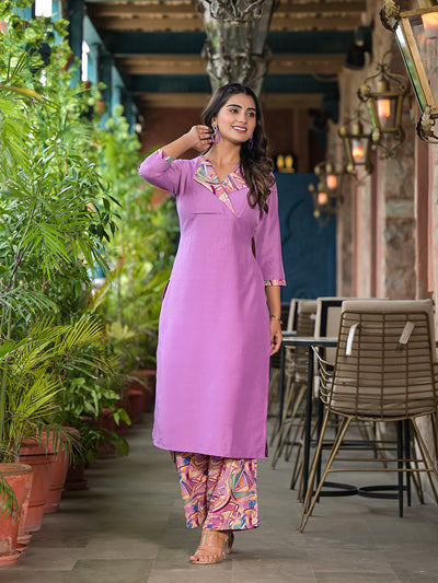 Lavender Kurta Set with collar