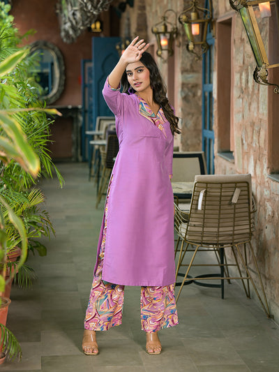 Lavender Kurta Set with collar