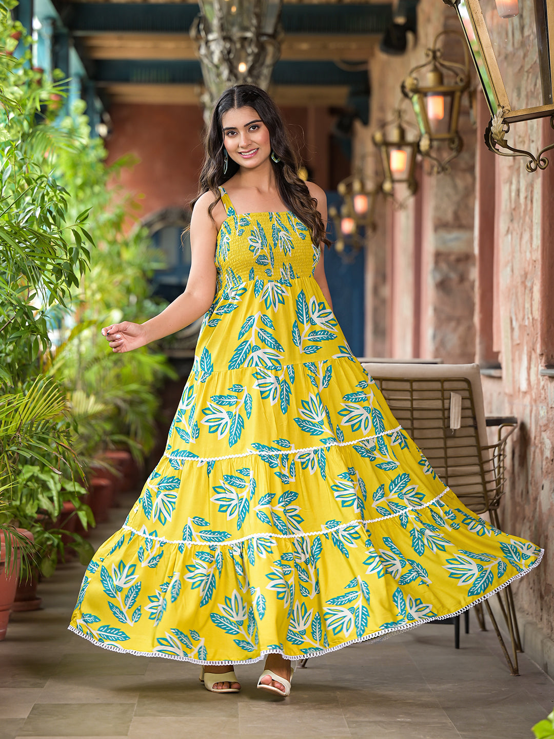 Lemon Yellow Tiered Maxi Dress