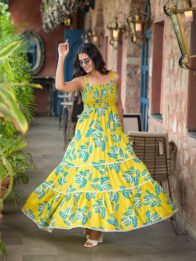 Lemon Yellow Tiered Maxi Dress