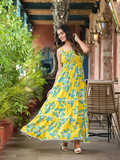 Lemon Yellow Tiered Maxi Dress