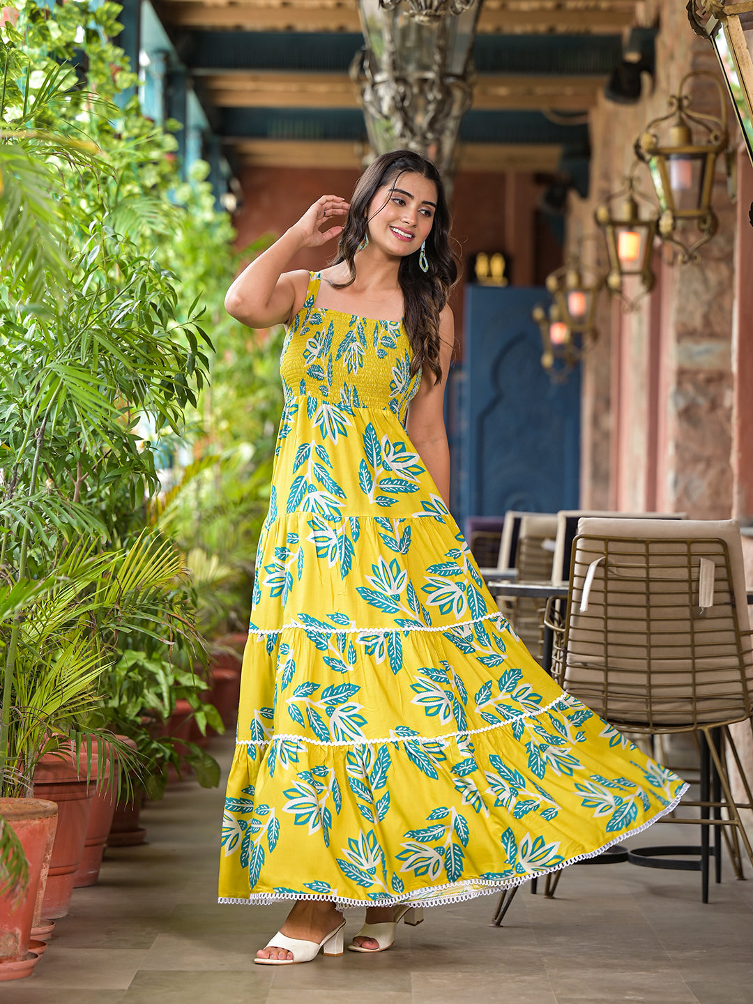 Lemon Yellow Tiered Maxi Dress