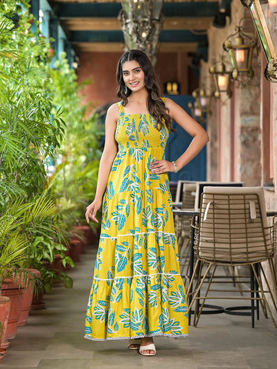 Lemon Yellow Tiered Maxi Dress