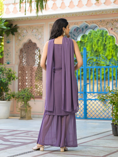 Lavender Sequinned Kurta Sharara Set With Dupatta