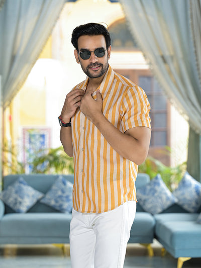 Mustard Striped Resort Wear Shirt