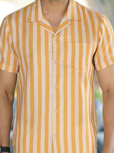 Mustard Striped Resort Wear Shirt