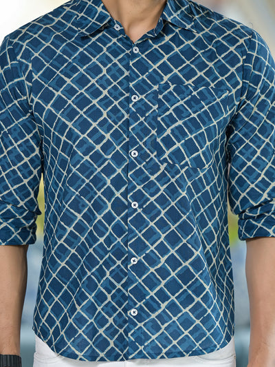 Indigo geometric print shirt