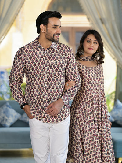 Beige Mughal Print Couple combo Set