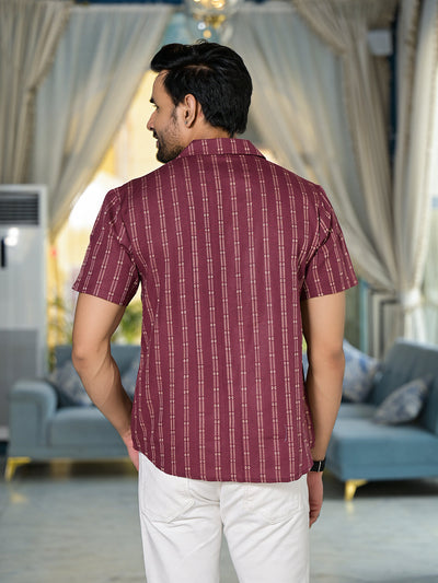 Maroon Woven Mandarin Collar Shirt