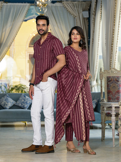 Rust Color Geometric Print Couple Combo Set