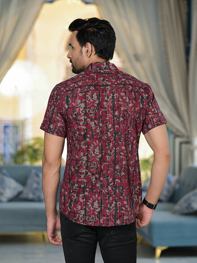 Burgundy Ethnic print Lurex shirt