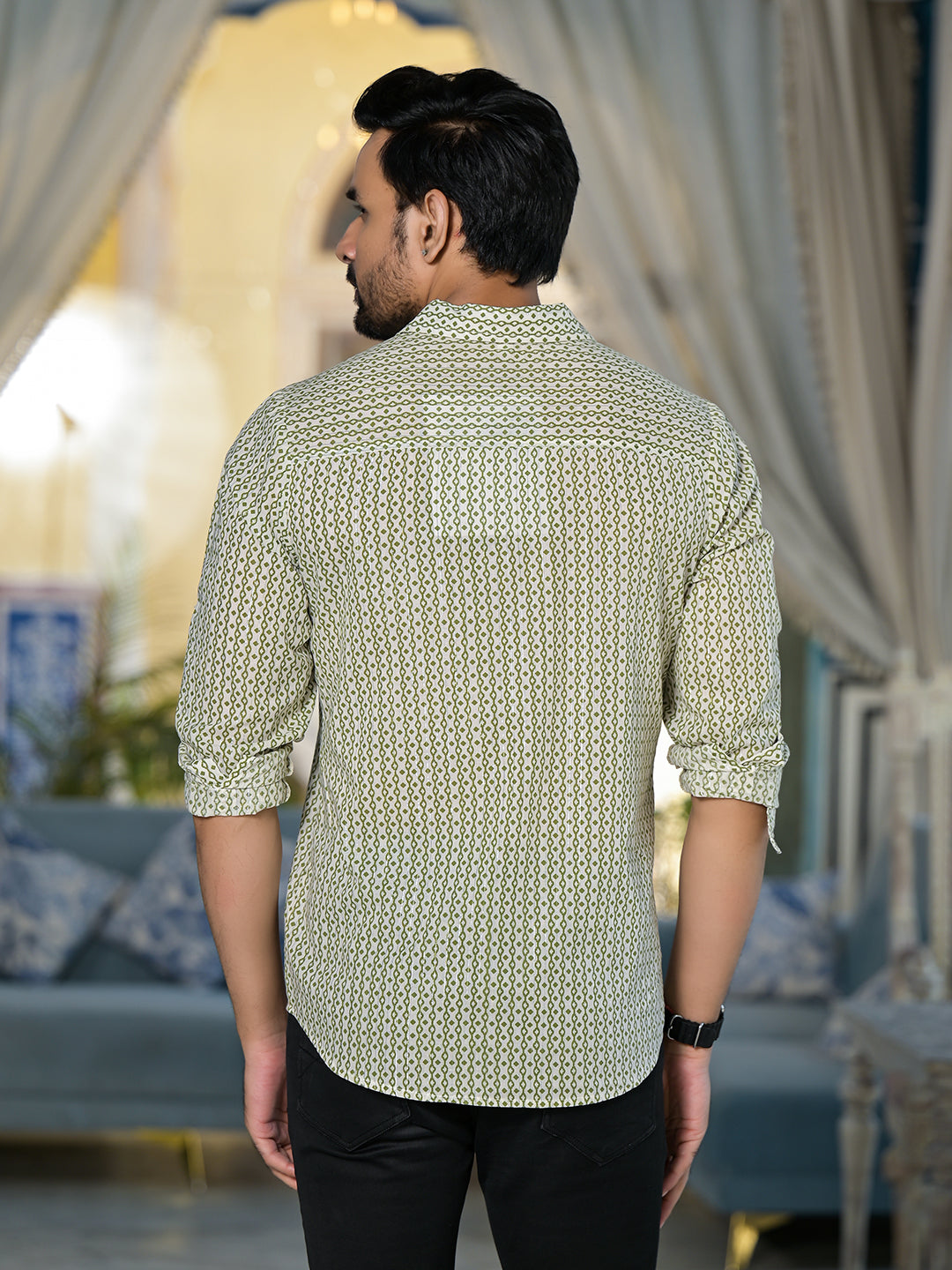 Green & Cream geometric print shirt