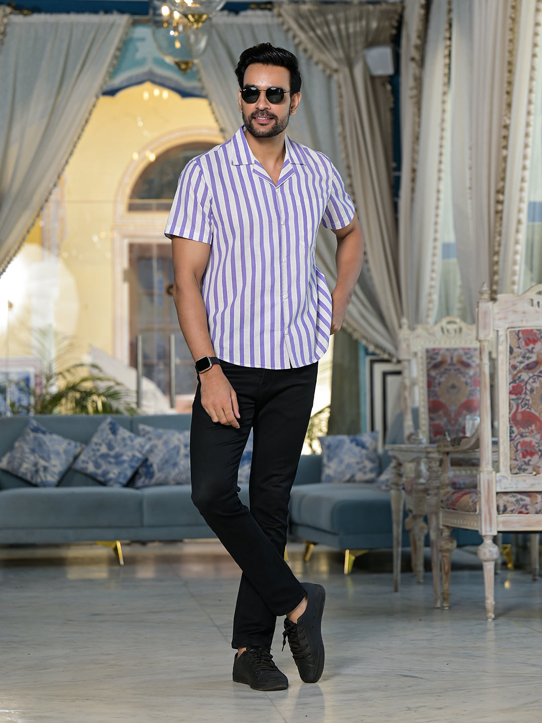 White & Purple Striped Shirt