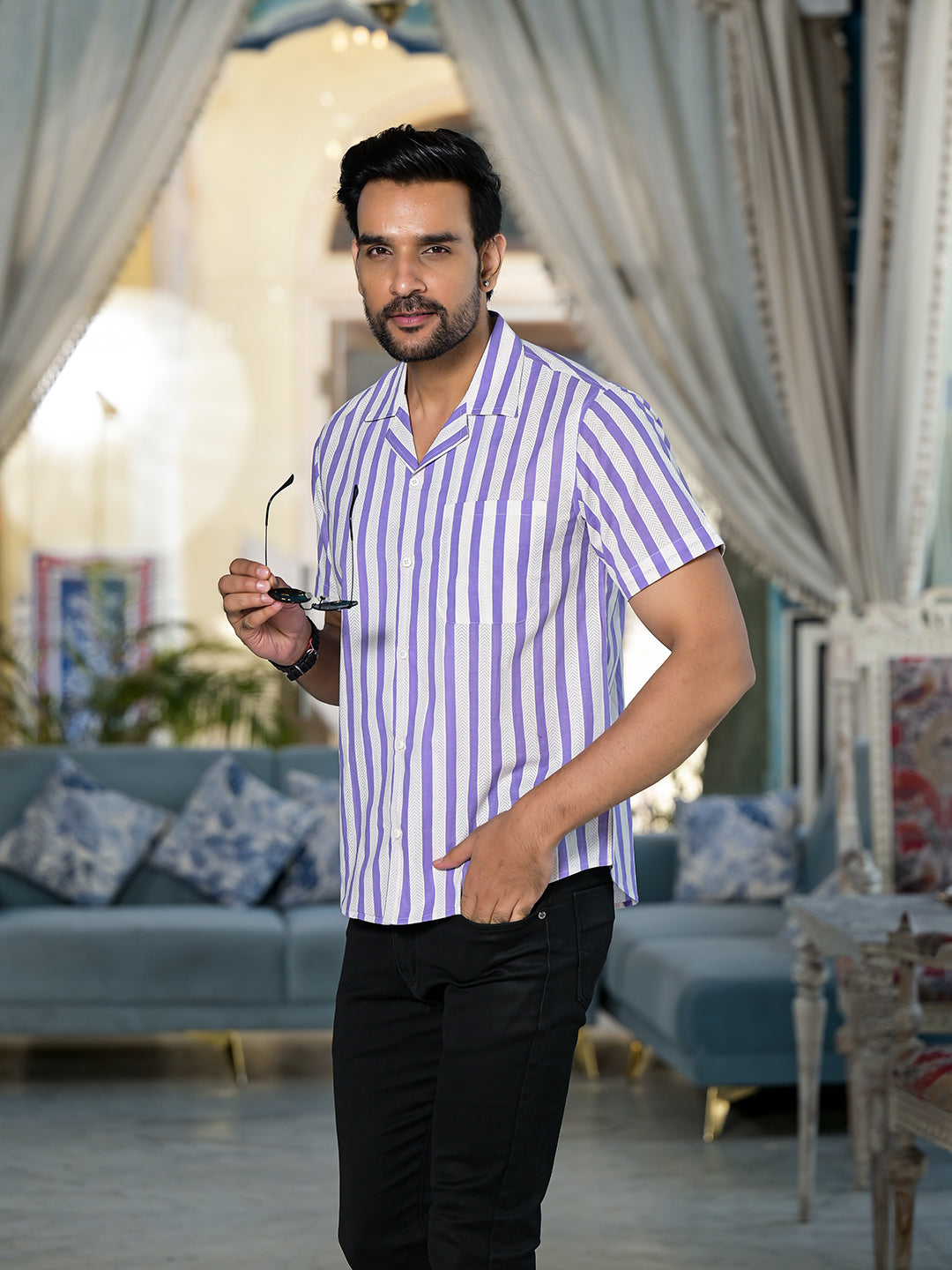 White & Purple Striped Shirt