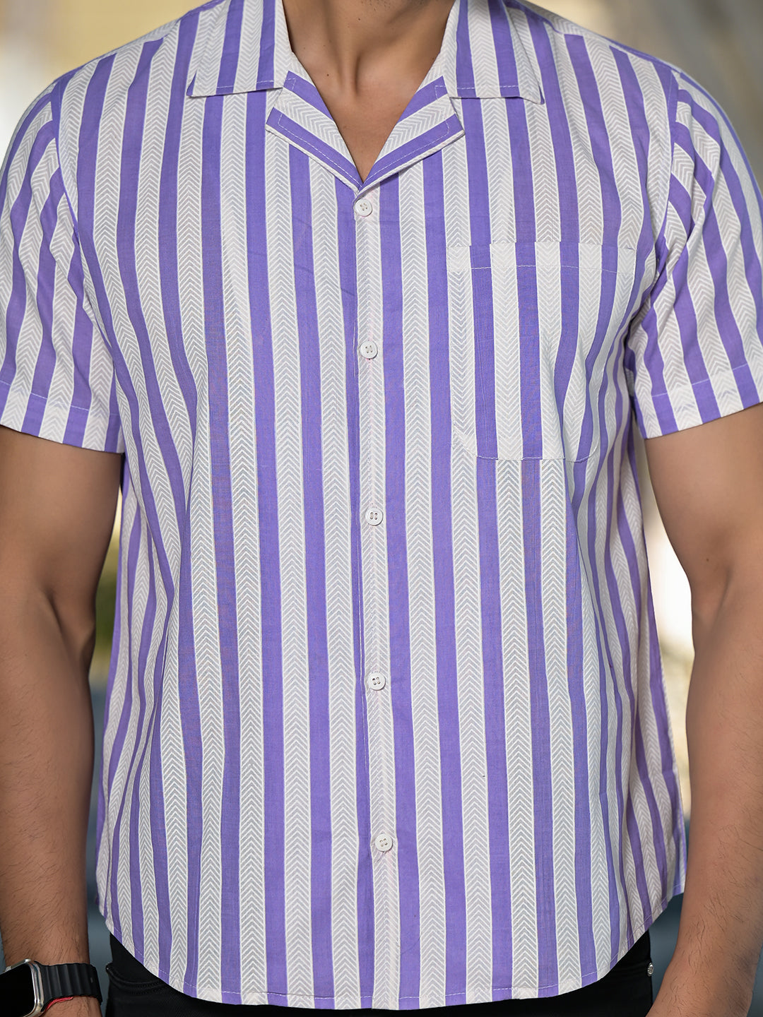 White & Purple Striped Shirt